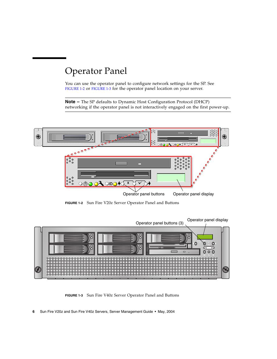Operator panel | Sun Microsystems FIRE V40Z User Manual | Page 28 / 254