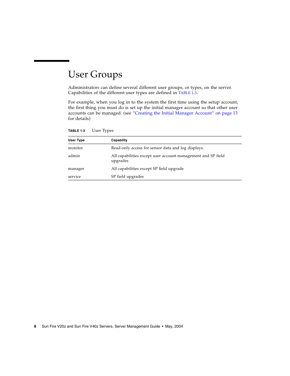 User groups | Sun Microsystems FIRE V40Z User Manual | Page 30 / 254