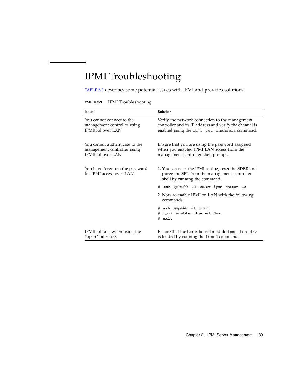 Ipmi troubleshooting | Sun Microsystems FIRE V40Z User Manual | Page 61 / 254
