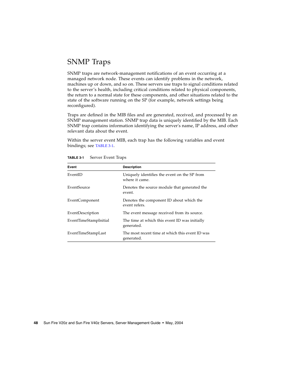 Snmp traps | Sun Microsystems FIRE V40Z User Manual | Page 70 / 254