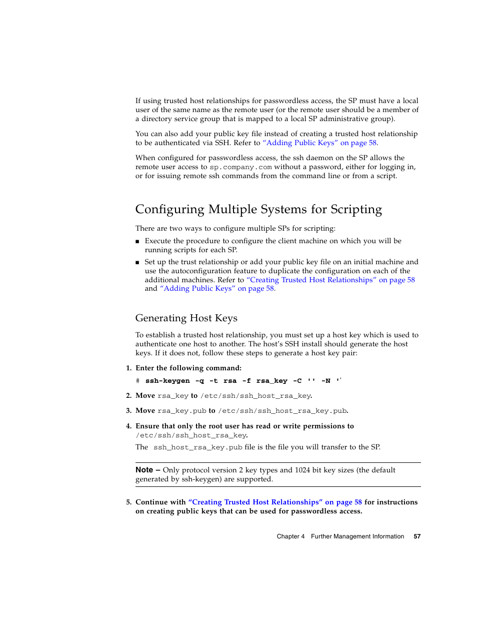 Configuring multiple systems for scripting, Generating host keys | Sun Microsystems FIRE V40Z User Manual | Page 79 / 254