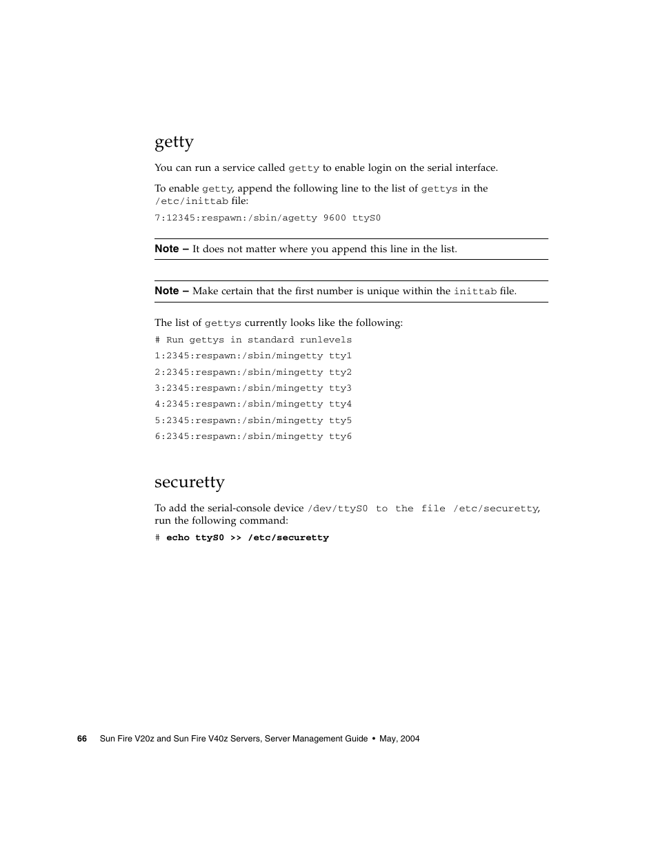 Getty, Securetty | Sun Microsystems FIRE V40Z User Manual | Page 88 / 254
