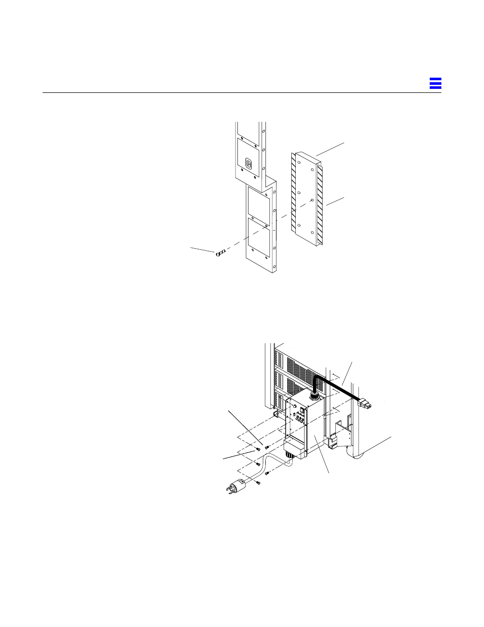 Remove the ac distribution unit, Figure 2-5, Removing the power supply cage cover panel | Figure 2-6, Ac distribution unit removal and replacement | Sun Microsystems 2000E User Manual | Page 23 / 54