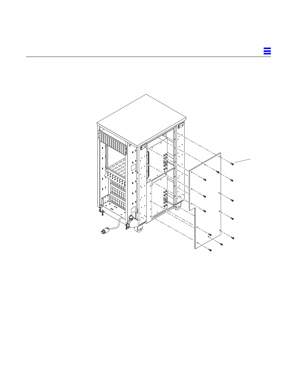 7 restore the system, Figure 2-19, Replacing the power supply compartment emi panel | Sun Microsystems 2000E User Manual | Page 35 / 54