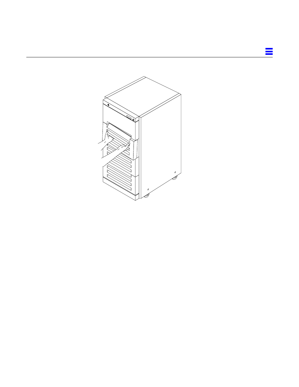 A.1.3 removing the side panels, Tilt the panel bottom out, Figure 2-25 | Removing the vented front panels | Sun Microsystems 2000E User Manual | Page 45 / 54