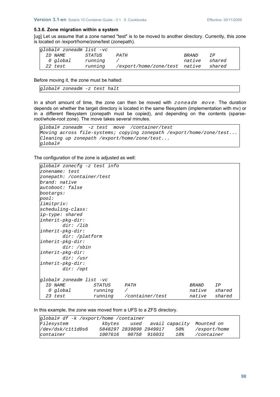 Zone migration within a system | Sun Microsystems SOLARIS 10 User Manual | Page 105 / 121