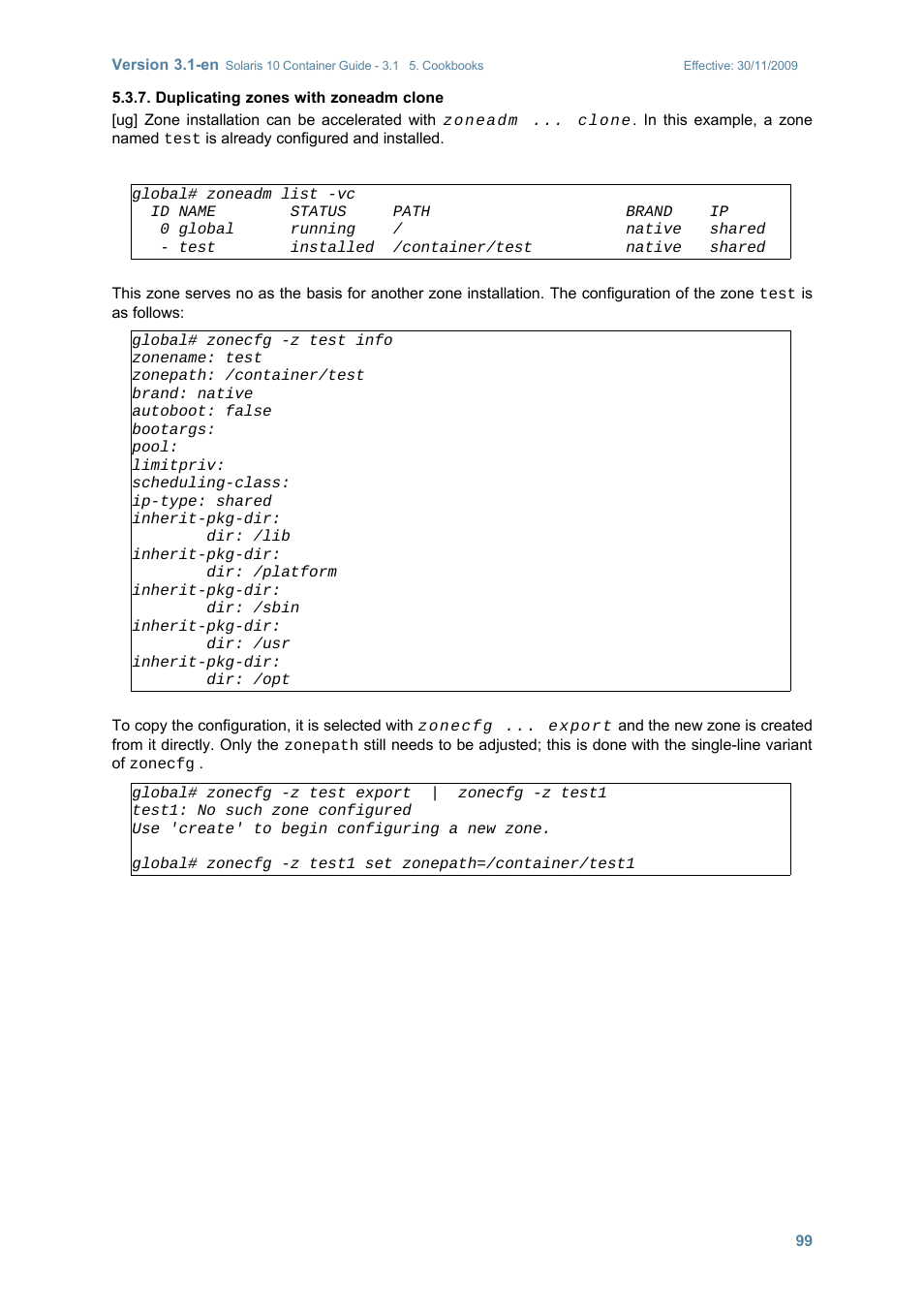 Duplicating zones with zoneadm clone | Sun Microsystems SOLARIS 10 User Manual | Page 106 / 121