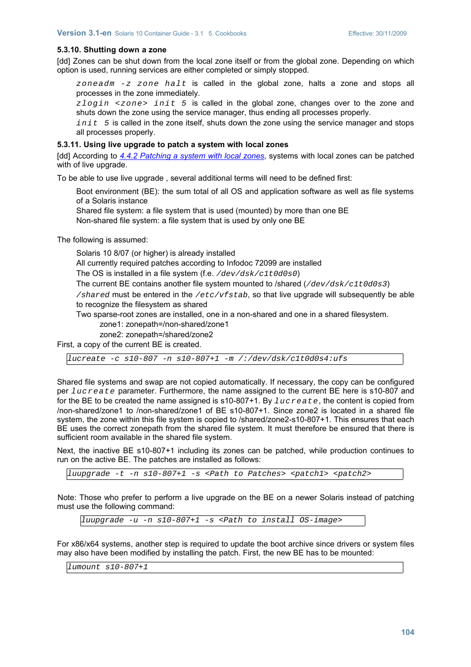 Shutting down a zone, Using live upgrade to patch a system with, Local zones | Sun Microsystems SOLARIS 10 User Manual | Page 111 / 121