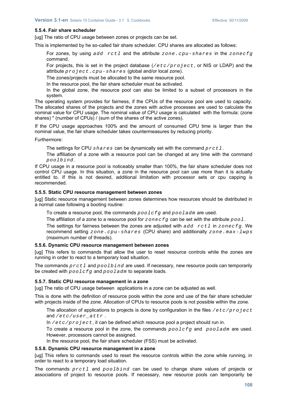 Fair share scheduler, Static cpu resource management between zones, Dynamic cpu resource management between zones | Static cpu resource management in a zone, Dynamic cpu resource management in a zone | Sun Microsystems SOLARIS 10 User Manual | Page 115 / 121