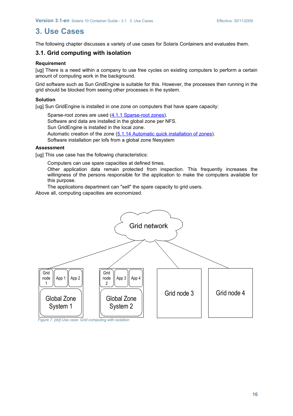 Use cases, Grid computing with isolation, Global zone system 1 | Global zone system 2, Grid node 3 grid node 4 grid network | Sun Microsystems SOLARIS 10 User Manual | Page 23 / 121