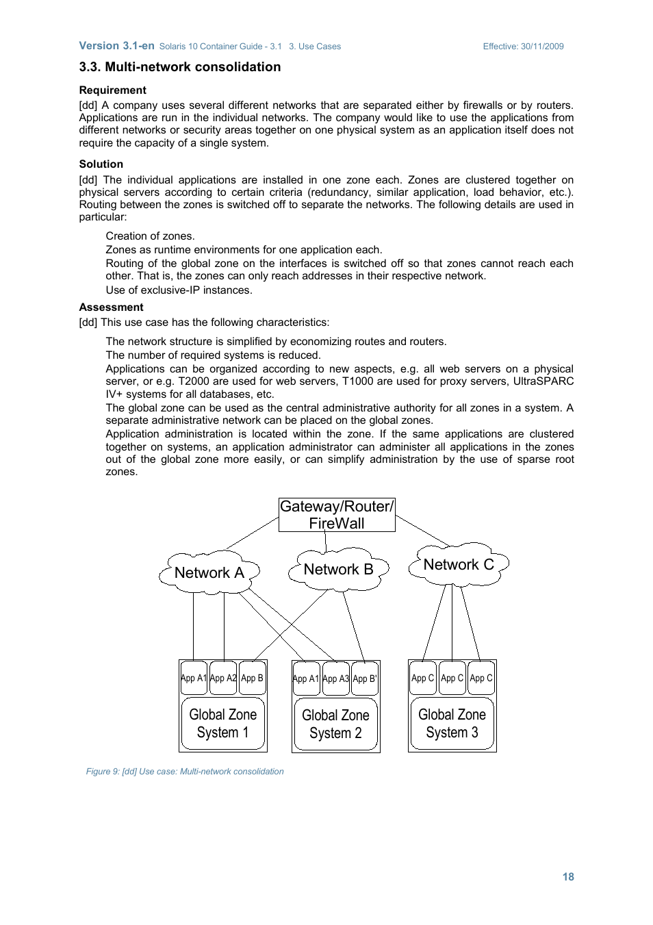 Multi-network consolidation, Global zone system 1, Network a global zone system 2 | Global zone system 3, Network b network c gateway/router/ firewall | Sun Microsystems SOLARIS 10 User Manual | Page 25 / 121