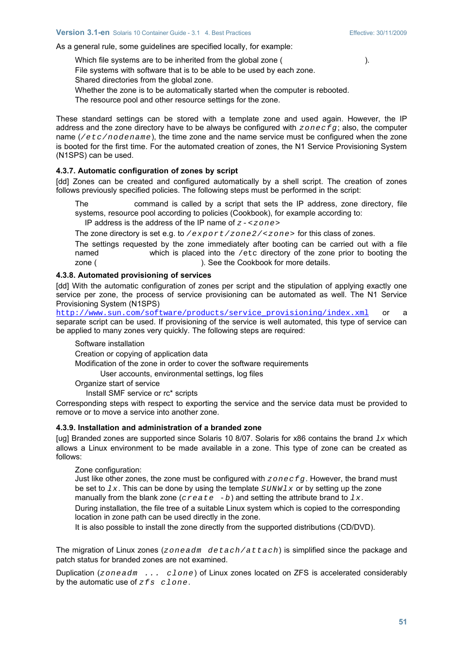 Automatic configuration of zones by script, Automated provisioning of services, Installation and administration of a branded zone | Sun Microsystems SOLARIS 10 User Manual | Page 58 / 121