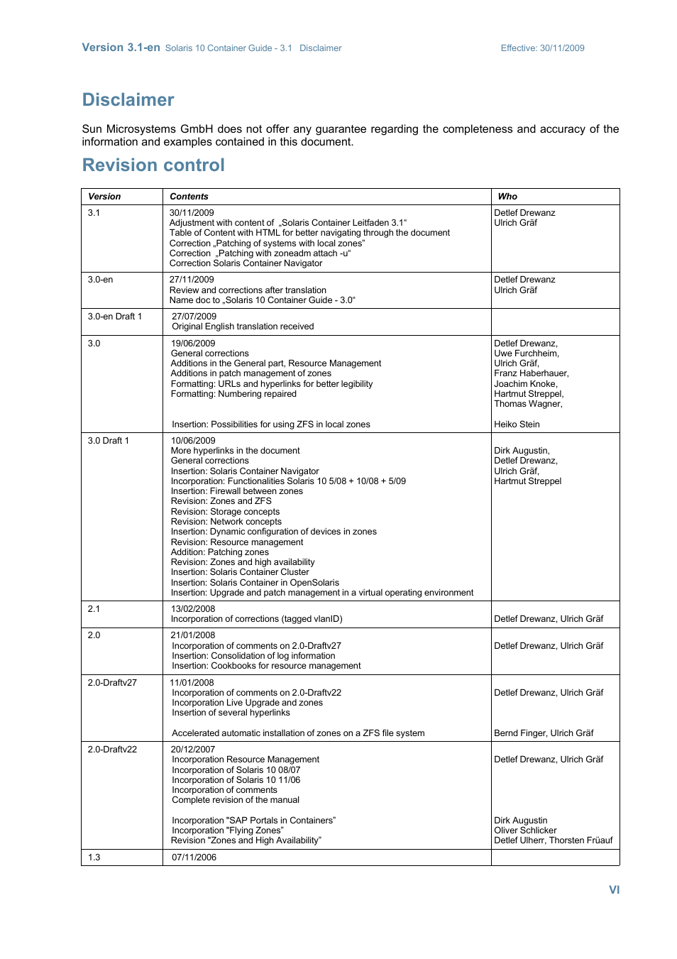 Disclaimer, Revision control, Version 3.1-en | Sun Microsystems SOLARIS 10 User Manual | Page 6 / 121