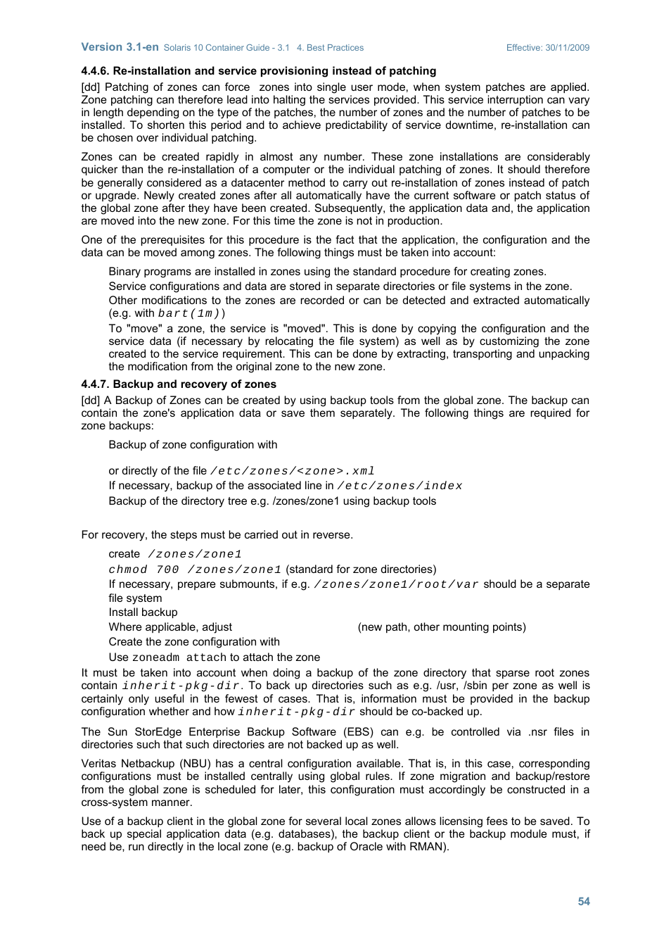 Backup and recovery of zones | Sun Microsystems SOLARIS 10 User Manual | Page 61 / 121