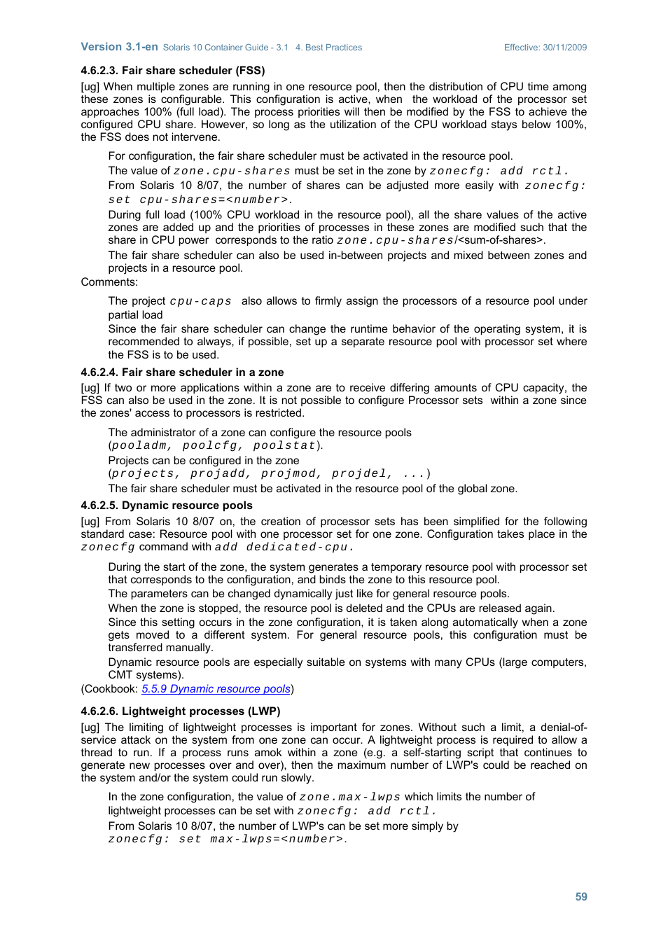 Fair share scheduler (fss), Fair share scheduler in a zone, Dynamic resource pools | Lightweight processes (lwp) | Sun Microsystems SOLARIS 10 User Manual | Page 66 / 121