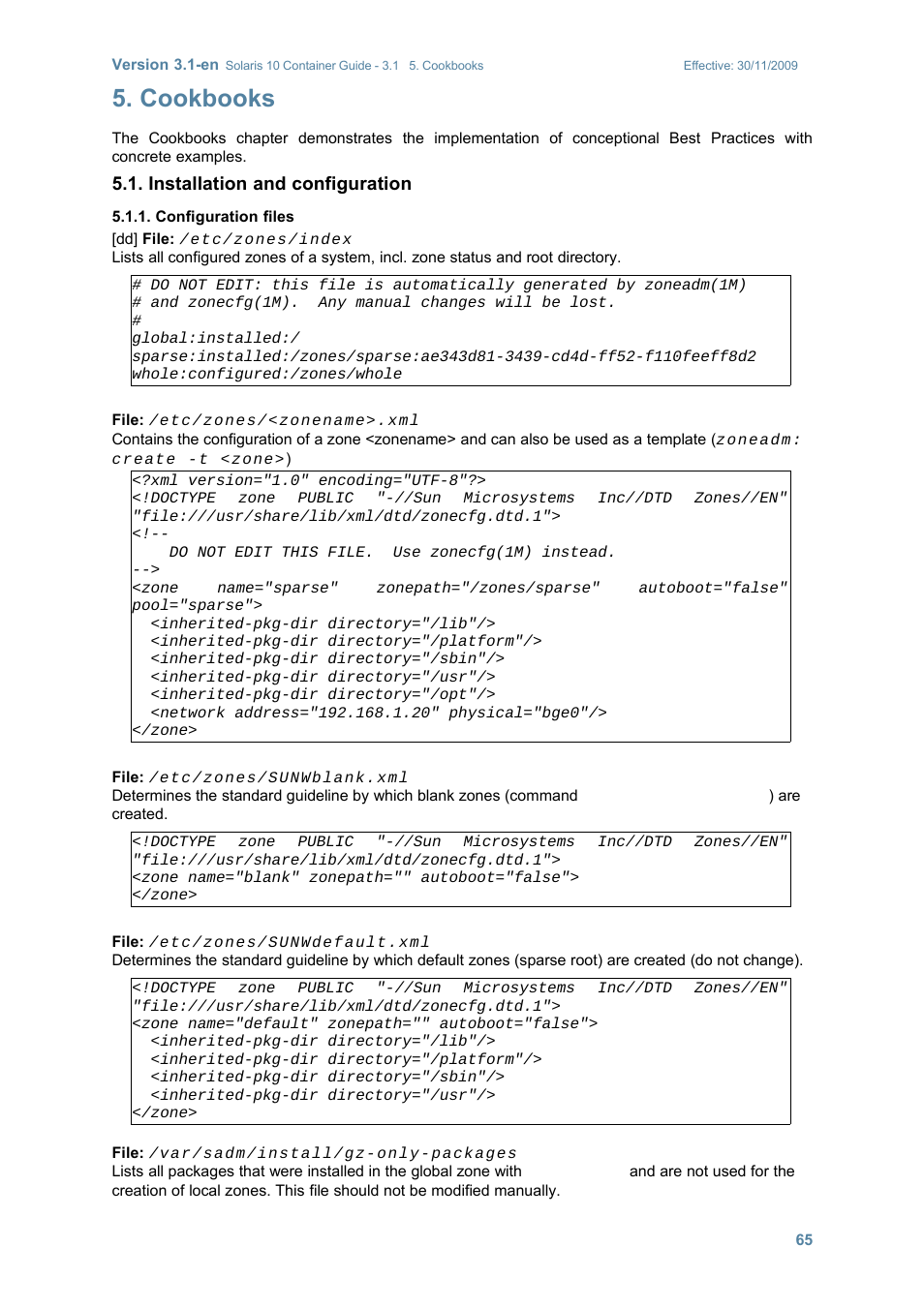 Cookbooks, Installation and configuration, Configuration files | Sun Microsystems SOLARIS 10 User Manual | Page 72 / 121