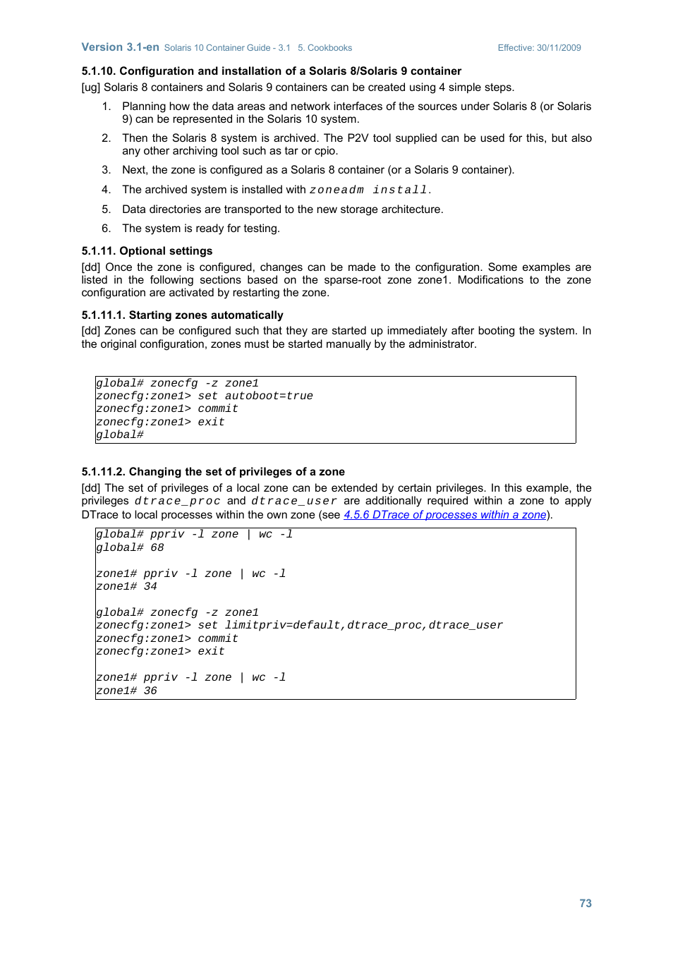 Optional settings, Starting zones automatically, Changing the set of privileges of a zone | Sun Microsystems SOLARIS 10 User Manual | Page 80 / 121