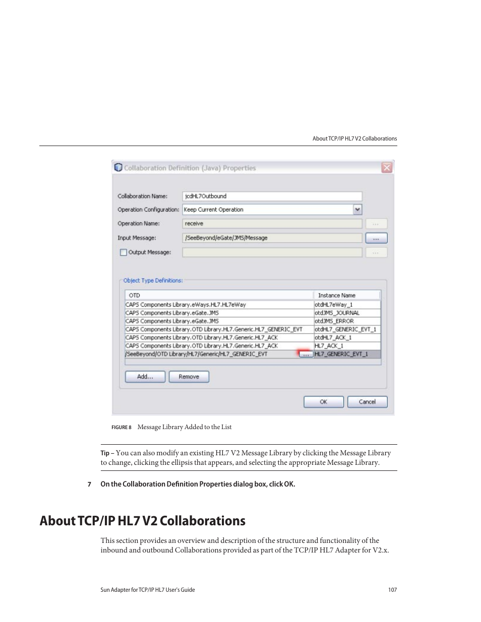 About tcp/ip hl7 v2 collaborations | Sun Microsystems Sun Adapter IP HL 7 User Manual | Page 107 / 150