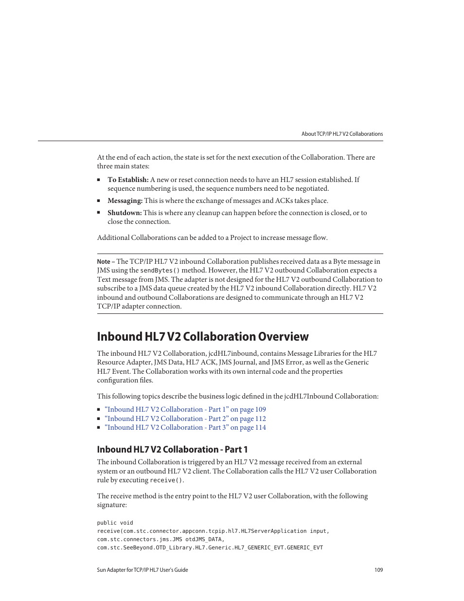 Inbound hl7 v2 collaboration overview, Inbound hl7 v2 collaboration - part 1 | Sun Microsystems Sun Adapter IP HL 7 User Manual | Page 109 / 150