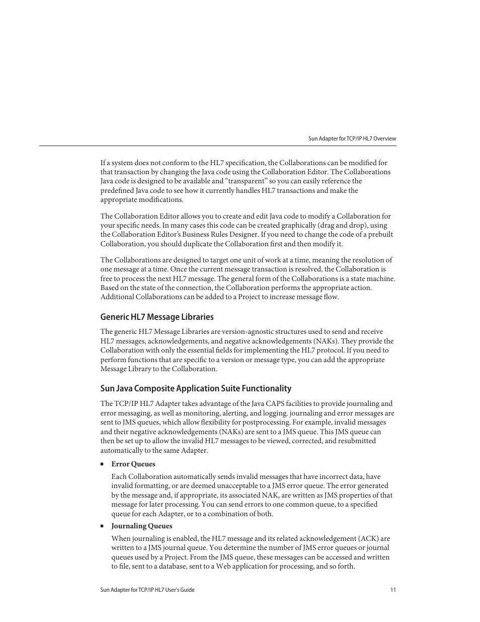 Generic hl7 message libraries, Sun java composite application suite functionality | Sun Microsystems Sun Adapter IP HL 7 User Manual | Page 11 / 150