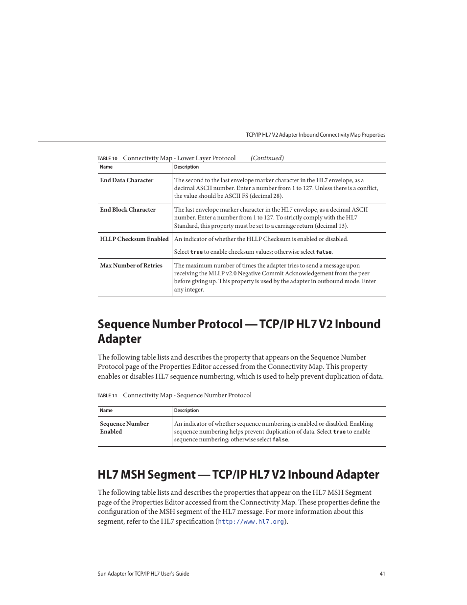 Hl7 msh segment — tcp/ip hl7 v2 inbound adapter | Sun Microsystems Sun Adapter IP HL 7 User Manual | Page 41 / 150