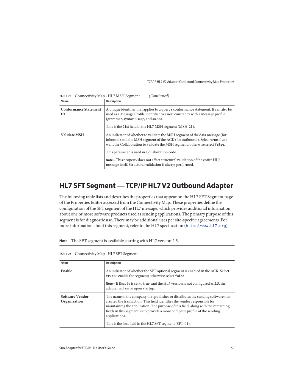 Hl7 sft segment — tcp/ip hl7 v2 outbound adapter | Sun Microsystems Sun Adapter IP HL 7 User Manual | Page 59 / 150