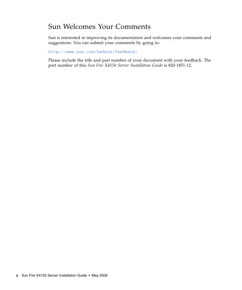 Sun welcomes your comments | Sun Microsystems X4150 User Manual | Page 10 / 82