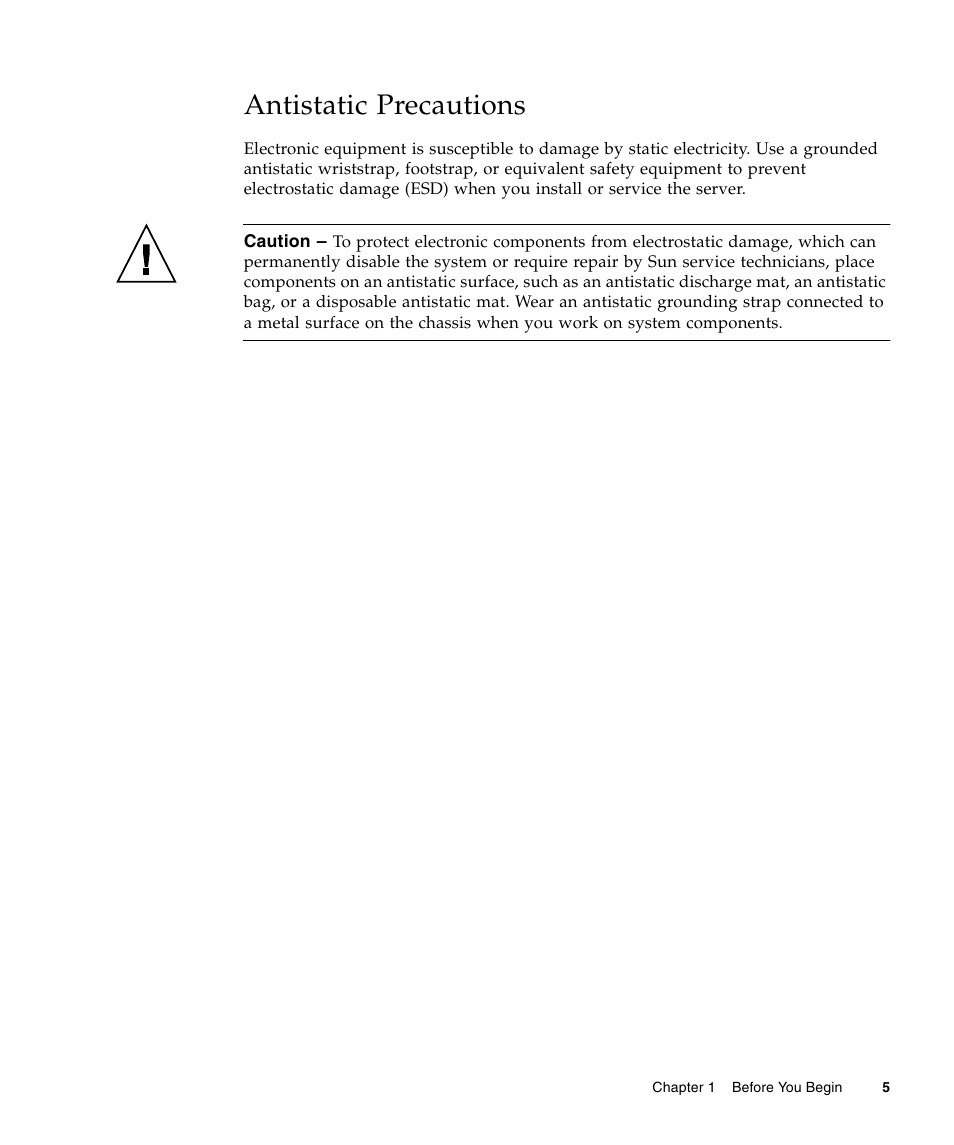 Antistatic precautions | Sun Microsystems X4150 User Manual | Page 15 / 82