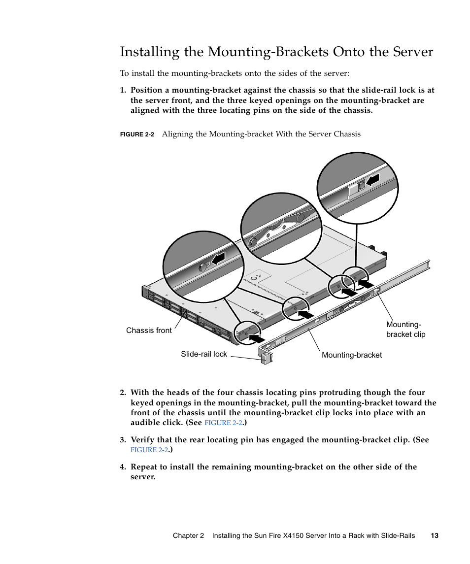 Installing the mounting-brackets onto the server | Sun Microsystems X4150 User Manual | Page 23 / 82