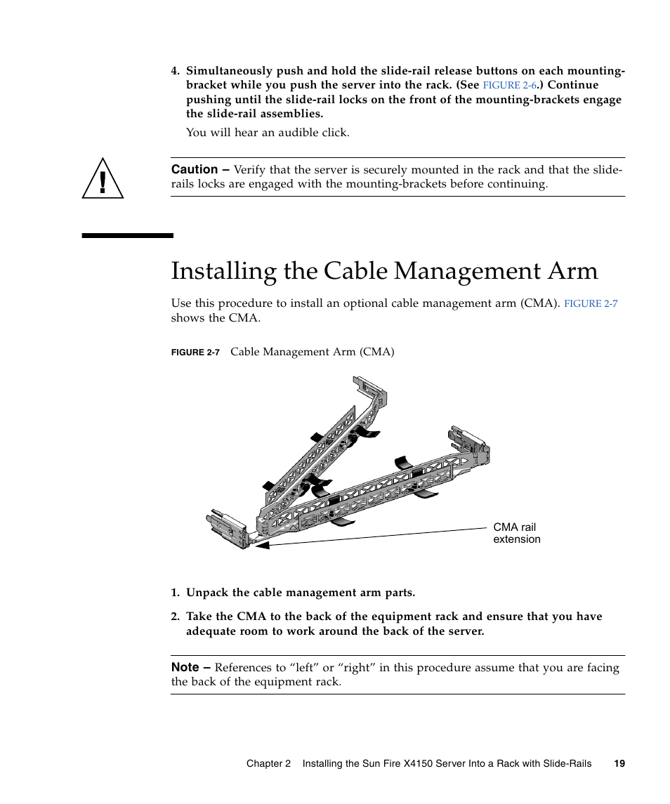Installing the cable management arm | Sun Microsystems X4150 User Manual | Page 29 / 82