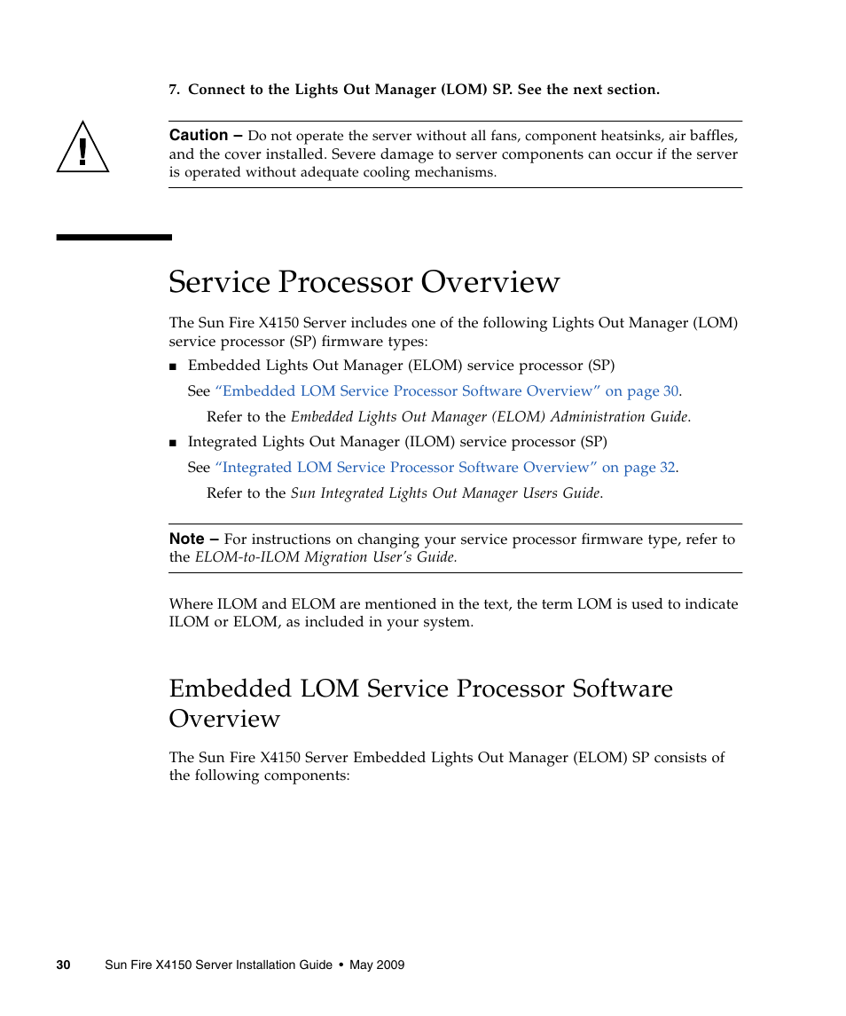 Service processor overview, Embedded lom service processor software overview | Sun Microsystems X4150 User Manual | Page 40 / 82