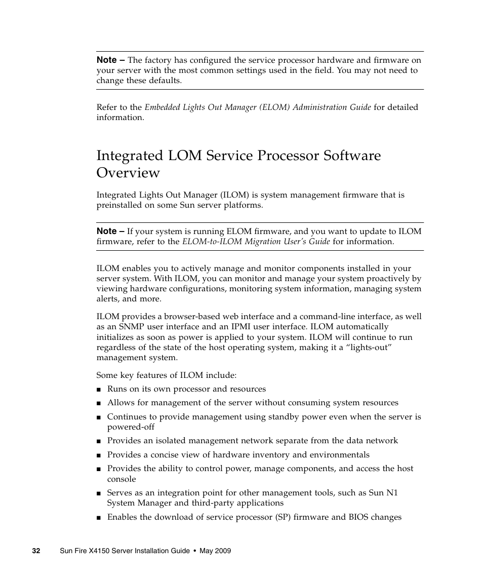 Integrated lom service processor software overview | Sun Microsystems X4150 User Manual | Page 42 / 82