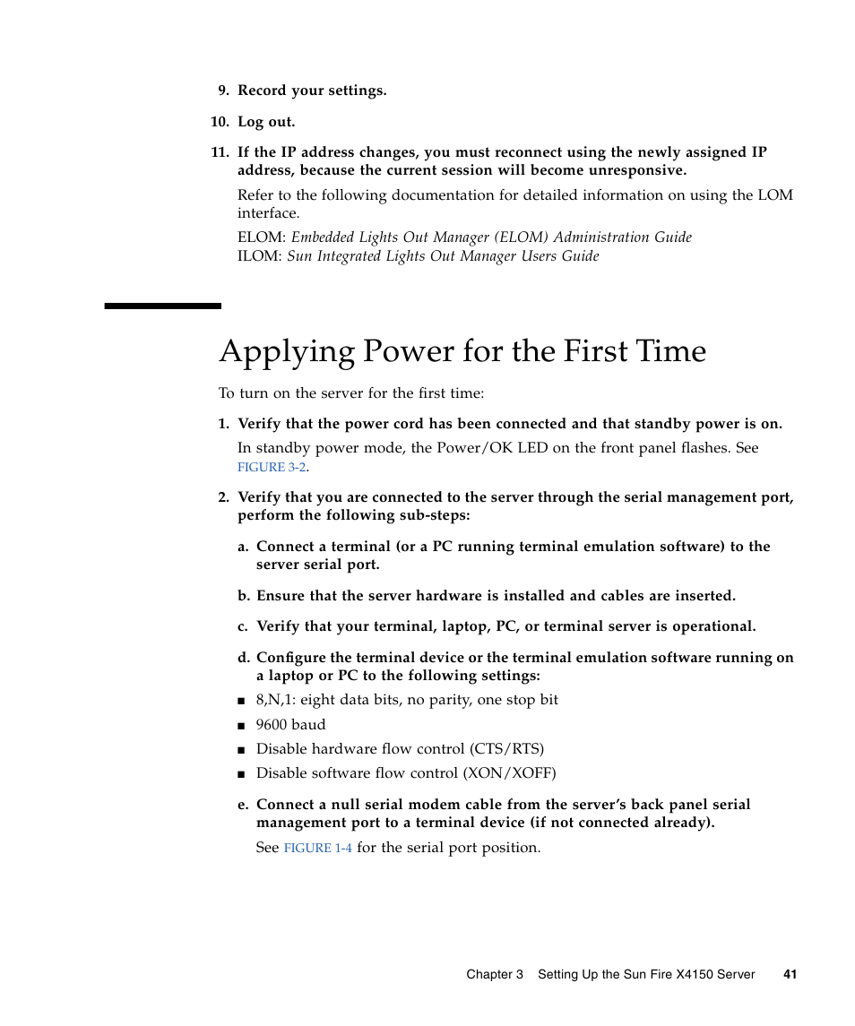 Applying power for the first time | Sun Microsystems X4150 User Manual | Page 51 / 82