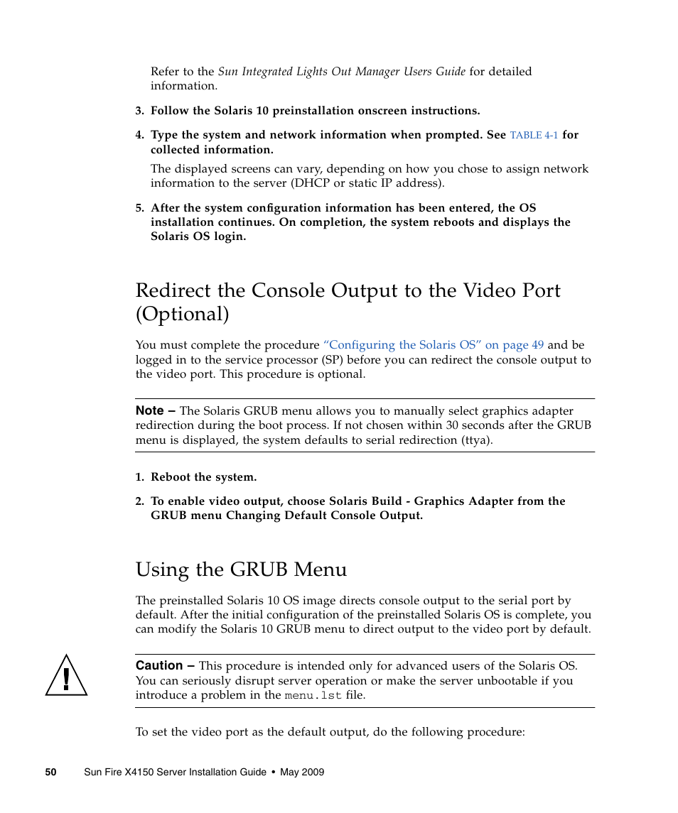 Using the grub menu | Sun Microsystems X4150 User Manual | Page 60 / 82