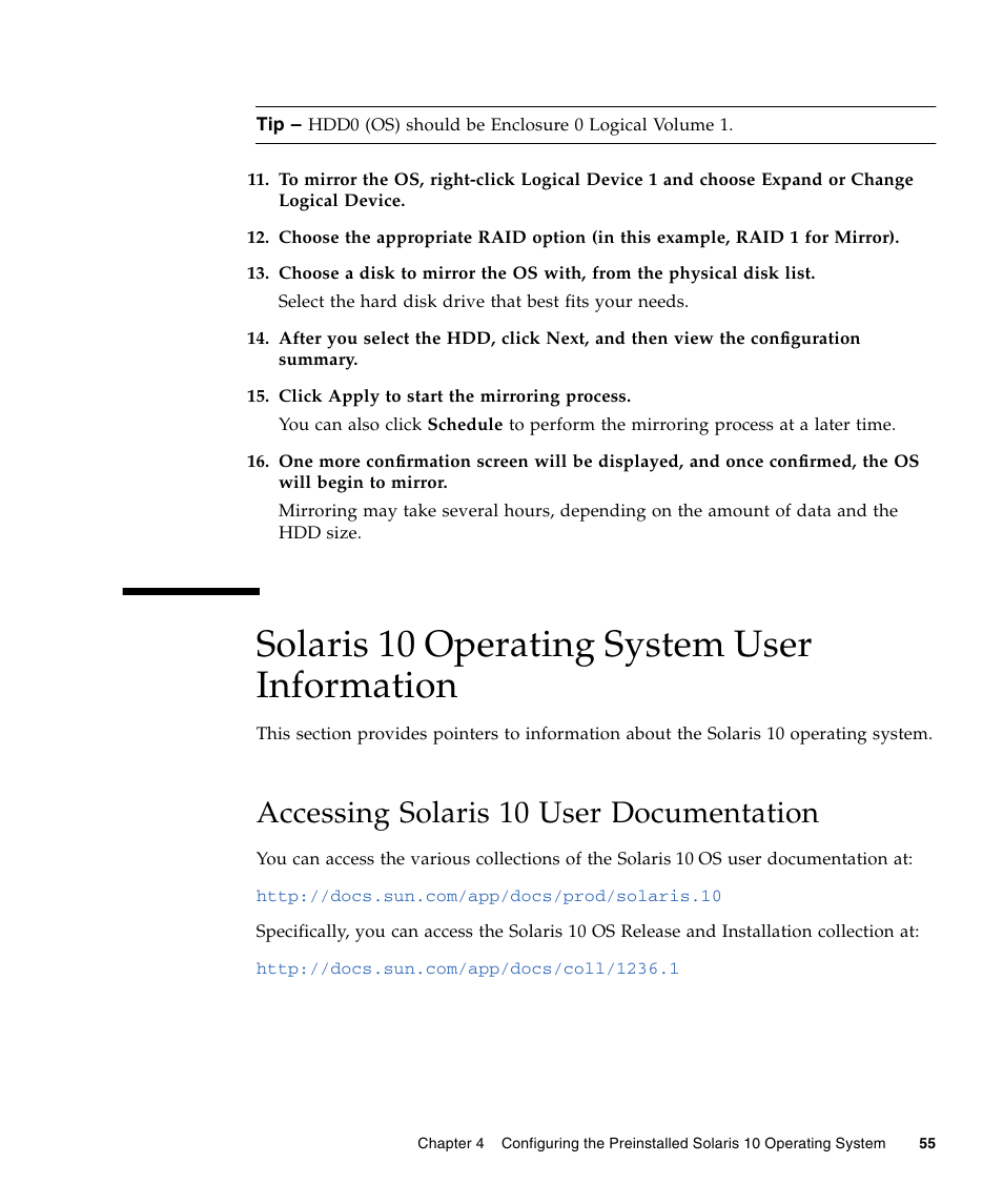 Solaris 10 operating system user information, Accessing solaris 10 user documentation | Sun Microsystems X4150 User Manual | Page 65 / 82