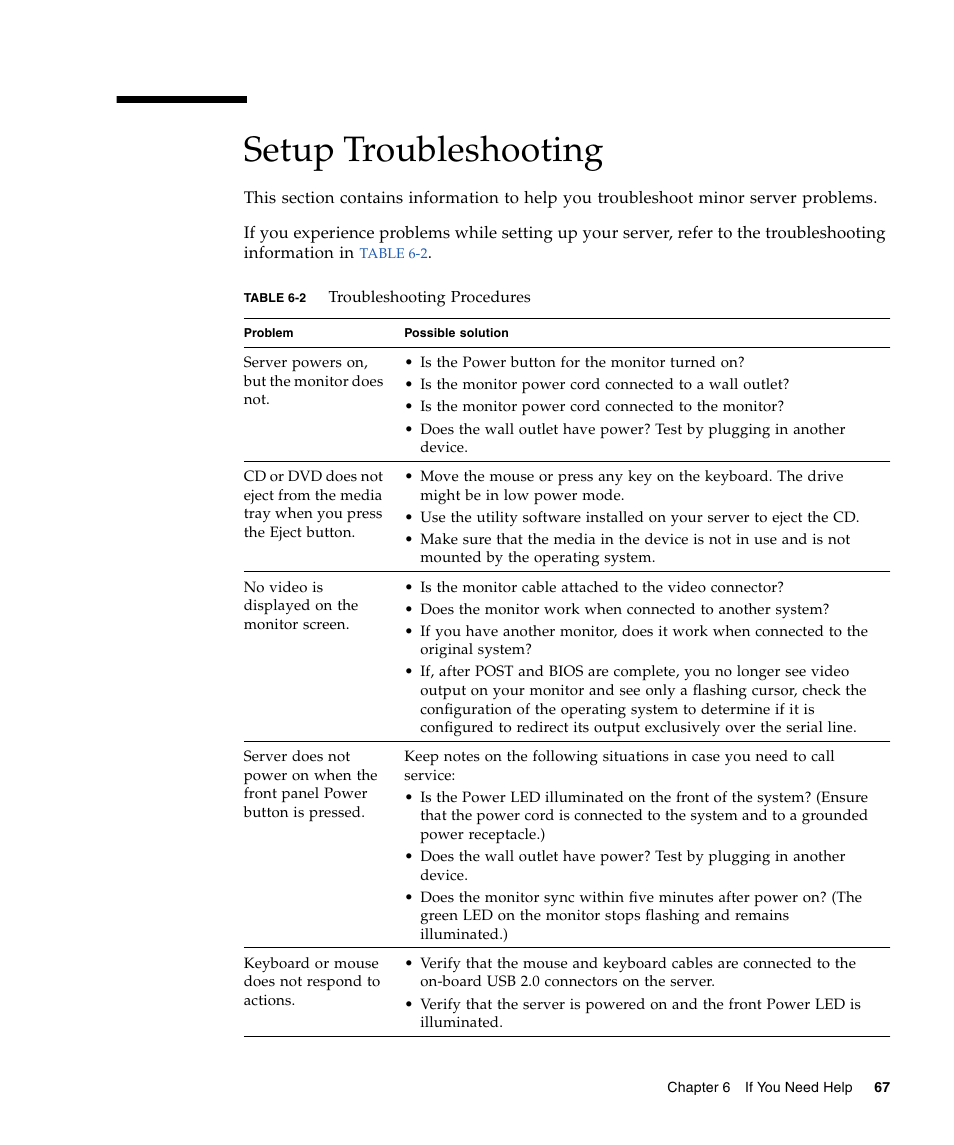 Setup troubleshooting | Sun Microsystems X4150 User Manual | Page 77 / 82