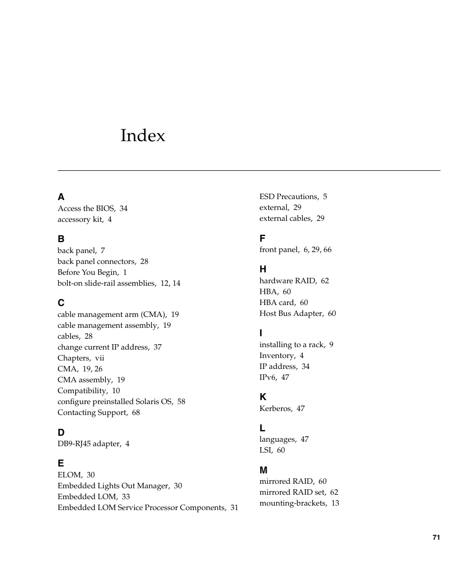 Index | Sun Microsystems X4150 User Manual | Page 81 / 82