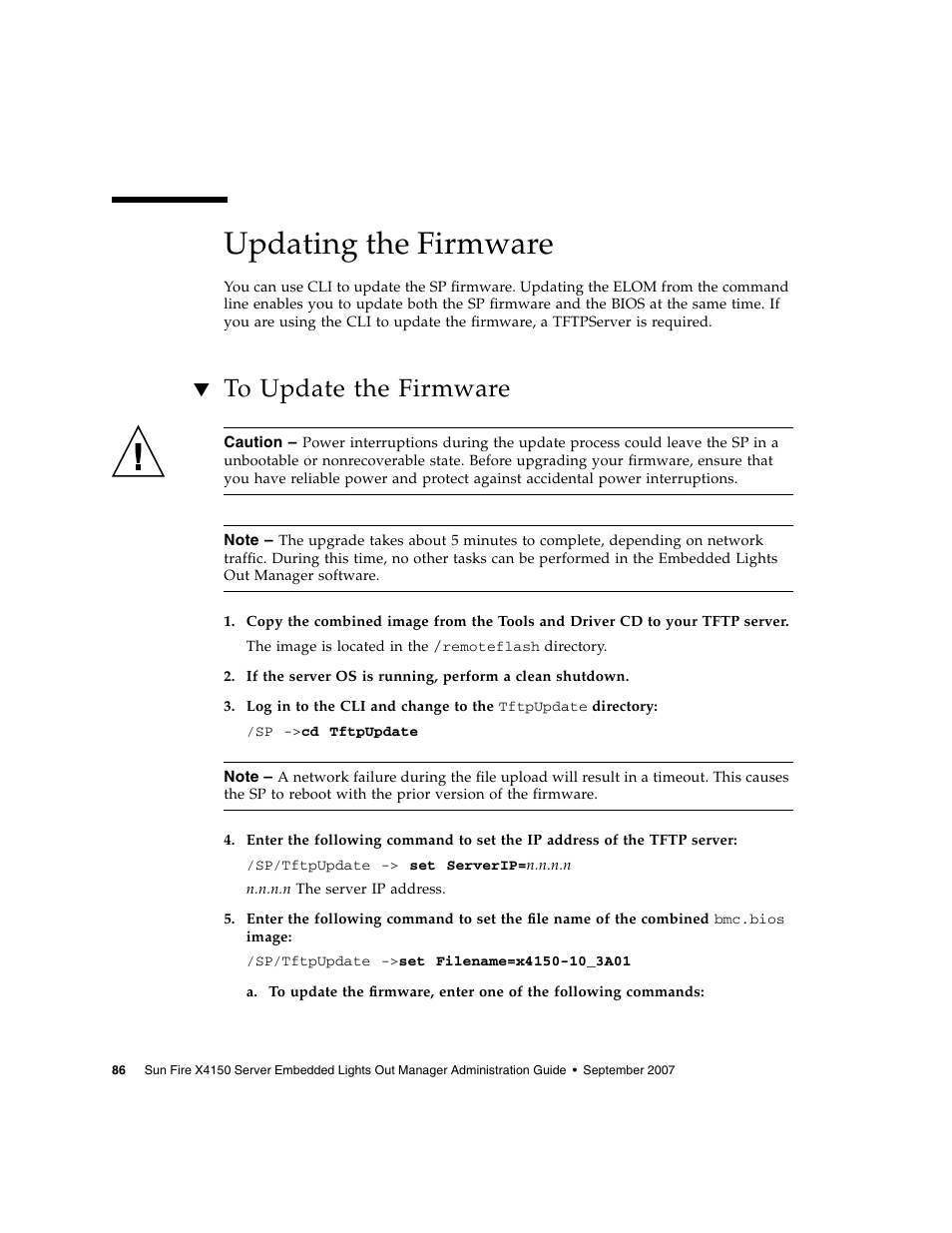 Updating the firmware, To update the firmware, To update the firmware” on | Sun Microsystems Sun Fire X4150 User Manual | Page 102 / 150