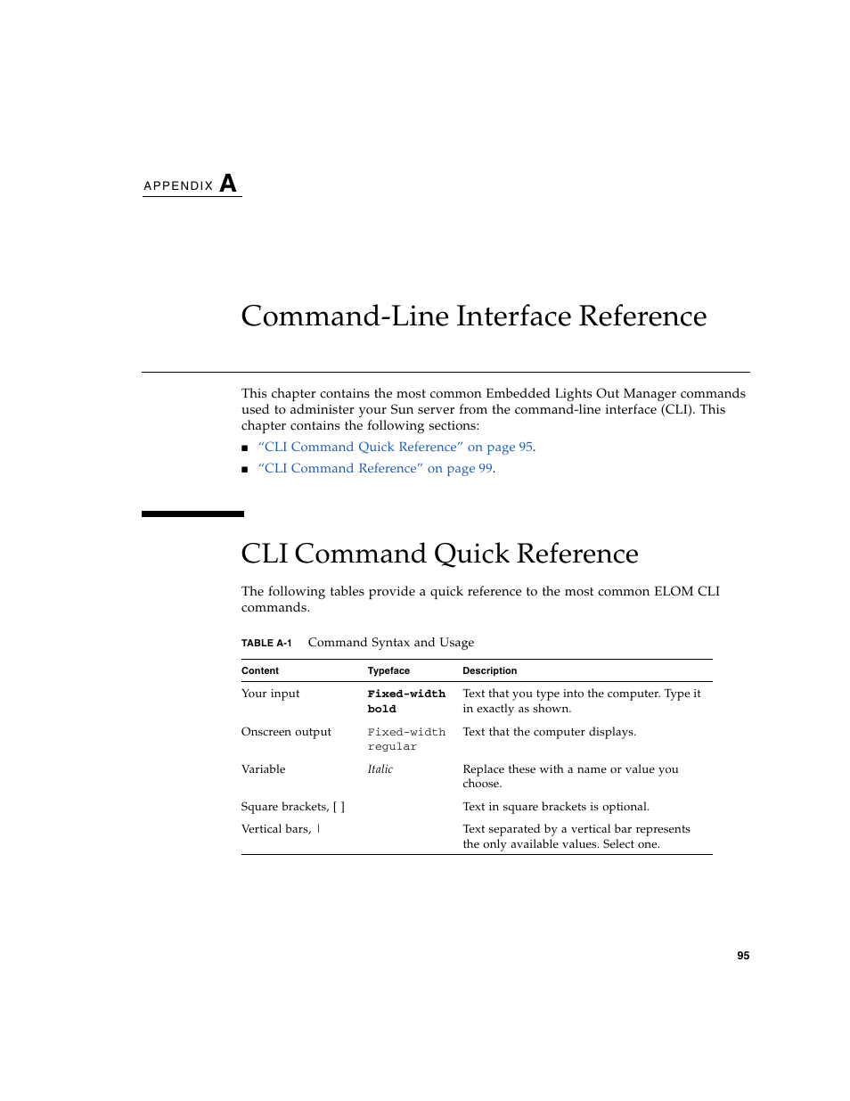 Command-line interface reference, Cli command quick reference | Sun Microsystems Sun Fire X4150 User Manual | Page 111 / 150