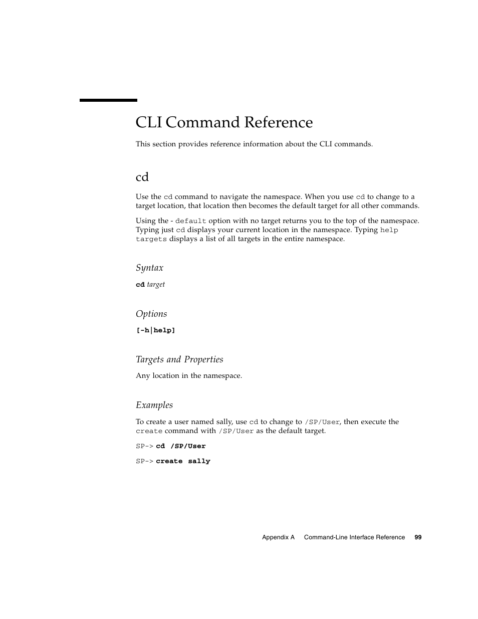 Cli command reference | Sun Microsystems Sun Fire X4150 User Manual | Page 115 / 150