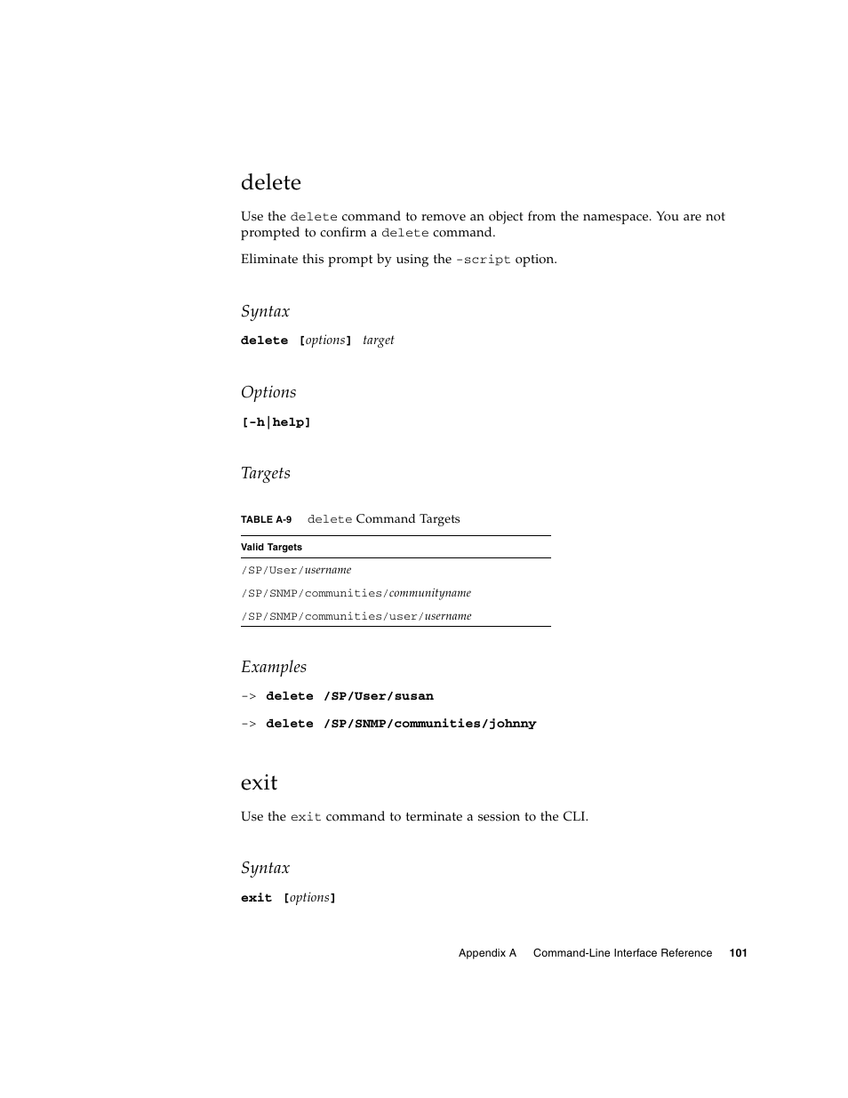 Delete, Exit | Sun Microsystems Sun Fire X4150 User Manual | Page 117 / 150