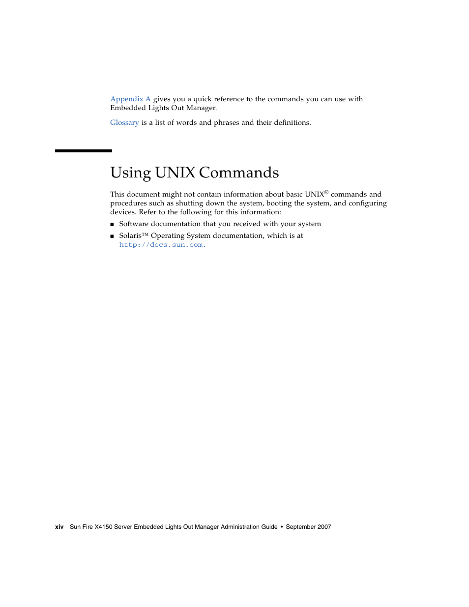 Using unix commands | Sun Microsystems Sun Fire X4150 User Manual | Page 14 / 150