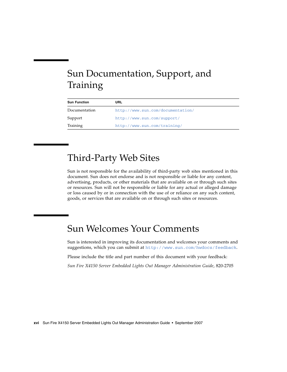 Sun welcomes your comments | Sun Microsystems Sun Fire X4150 User Manual | Page 16 / 150