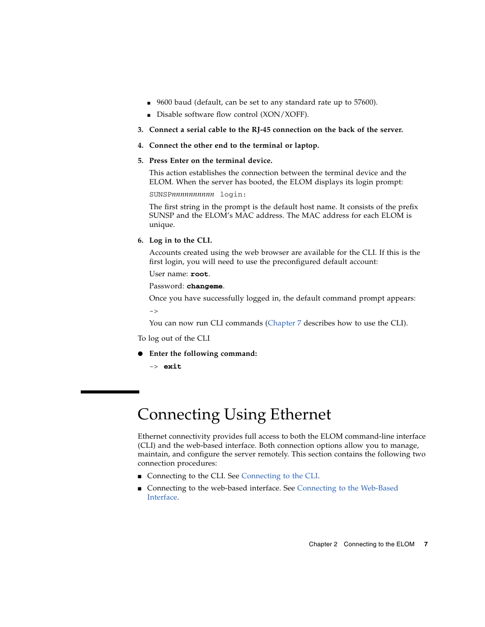 Connecting using ethernet | Sun Microsystems Sun Fire X4150 User Manual | Page 23 / 150