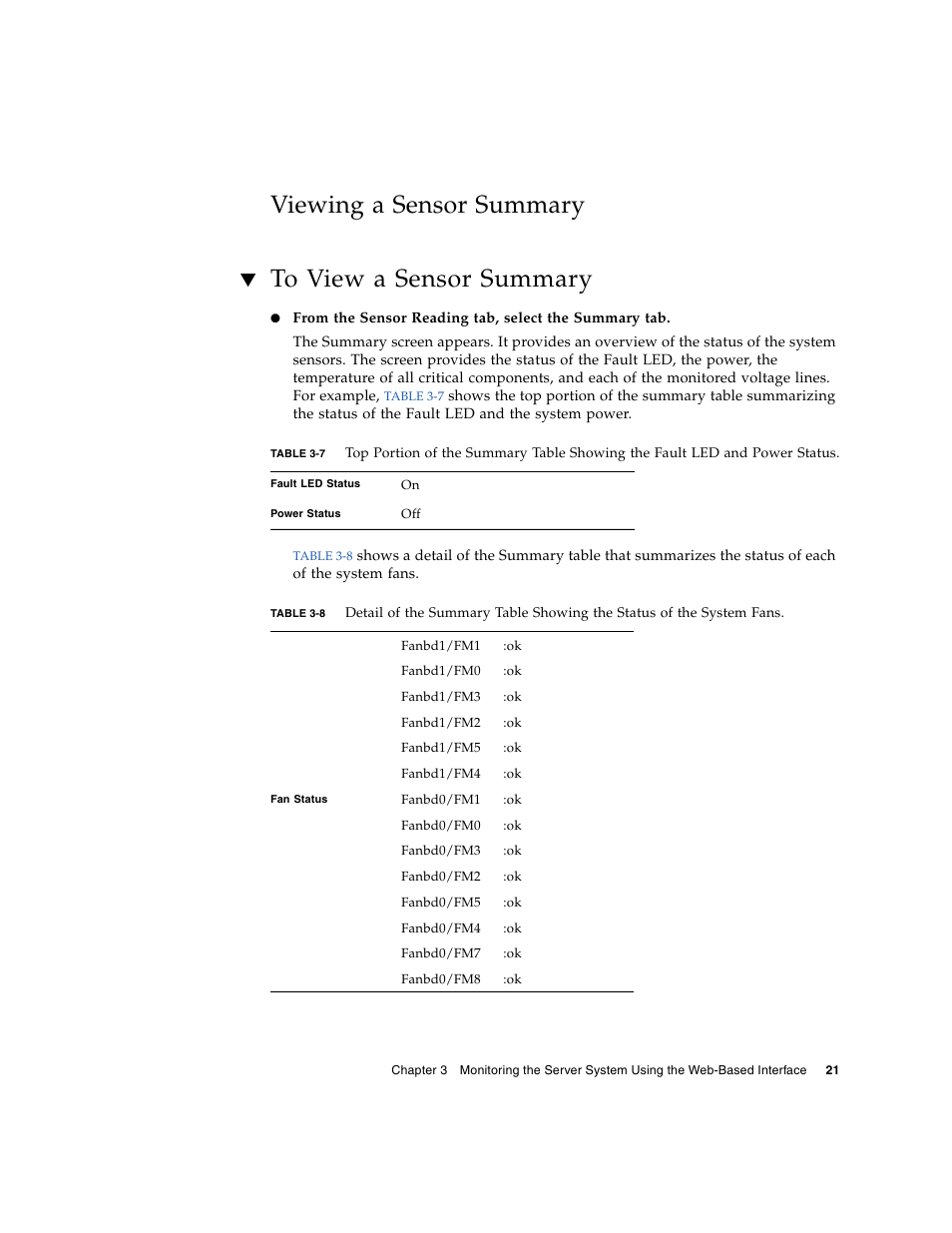 Viewing a sensor summary, To view a sensor summary | Sun Microsystems Sun Fire X4150 User Manual | Page 37 / 150