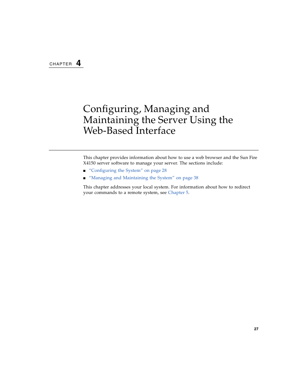 Interface, Chapter 4 | Sun Microsystems Sun Fire X4150 User Manual | Page 43 / 150