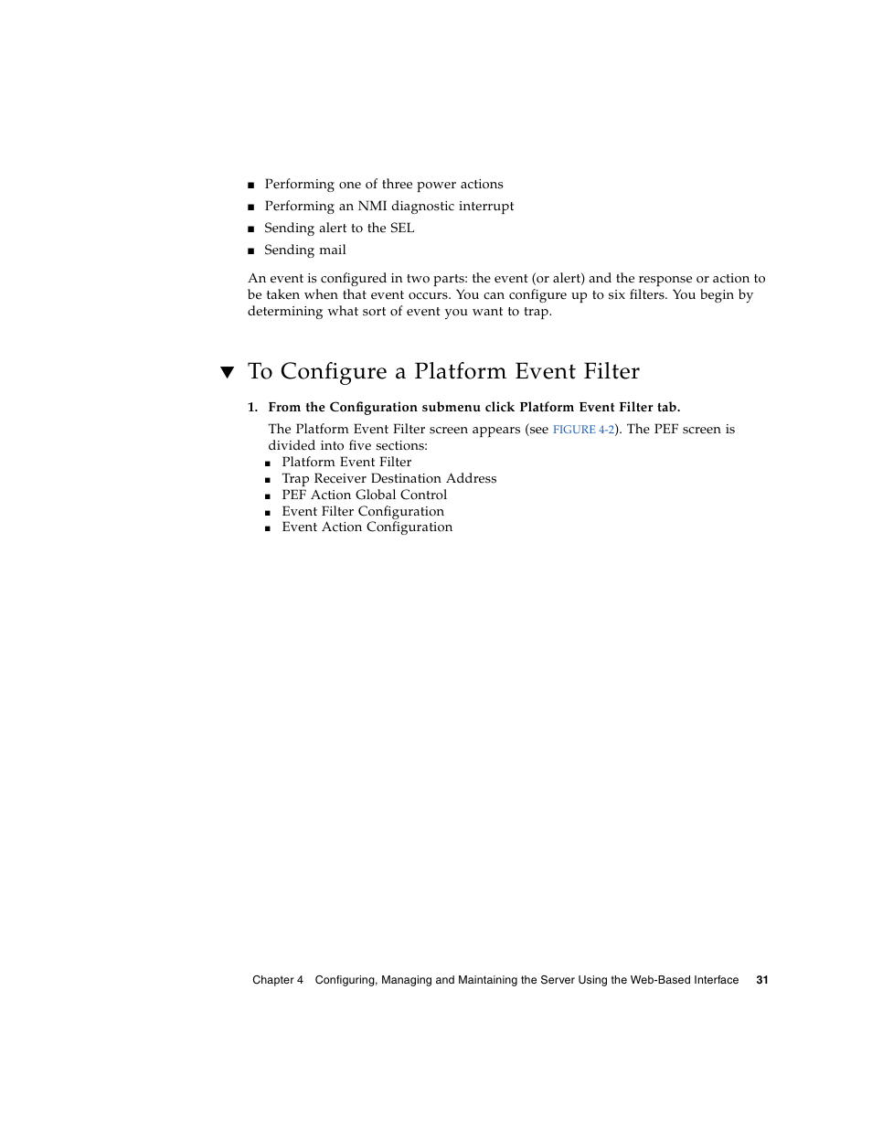 To configure a platform event filter | Sun Microsystems Sun Fire X4150 User Manual | Page 47 / 150