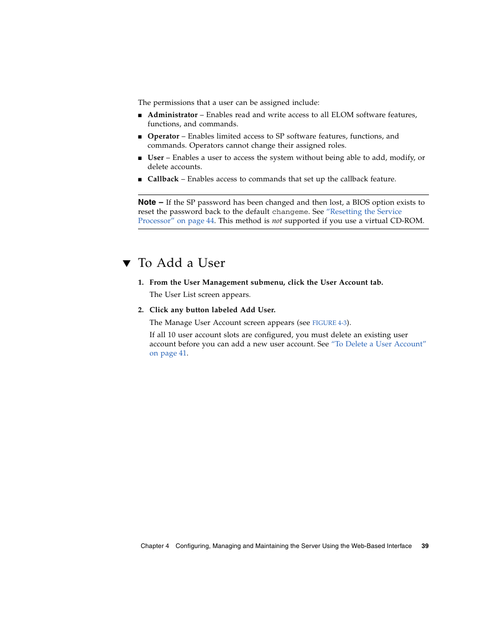 To add a user | Sun Microsystems Sun Fire X4150 User Manual | Page 55 / 150