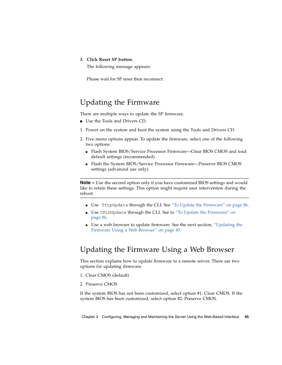 Updating the firmware, Updating the firmware using a web browser | Sun Microsystems Sun Fire X4150 User Manual | Page 61 / 150