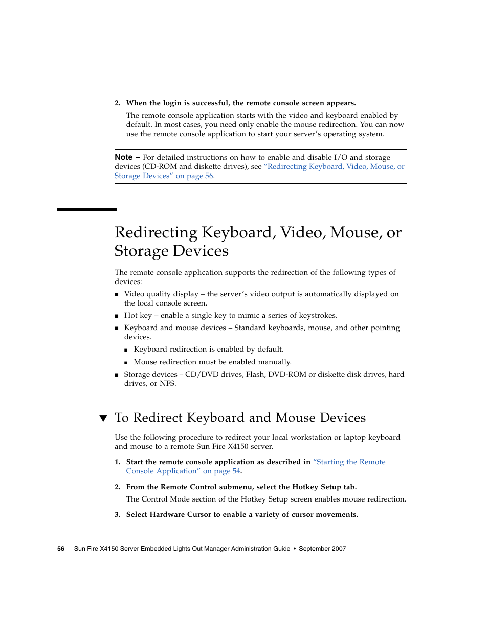 To redirect keyboard and mouse devices | Sun Microsystems Sun Fire X4150 User Manual | Page 72 / 150